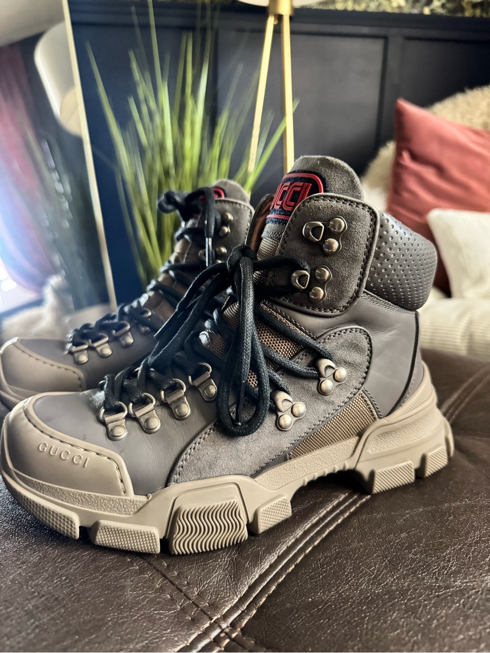 Gucci women’s  Gray Suede & Leather Hiking Boot trekking